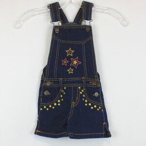 Candy Girl 2T Blue Denim Overall Shorts with Embroidered Stars
